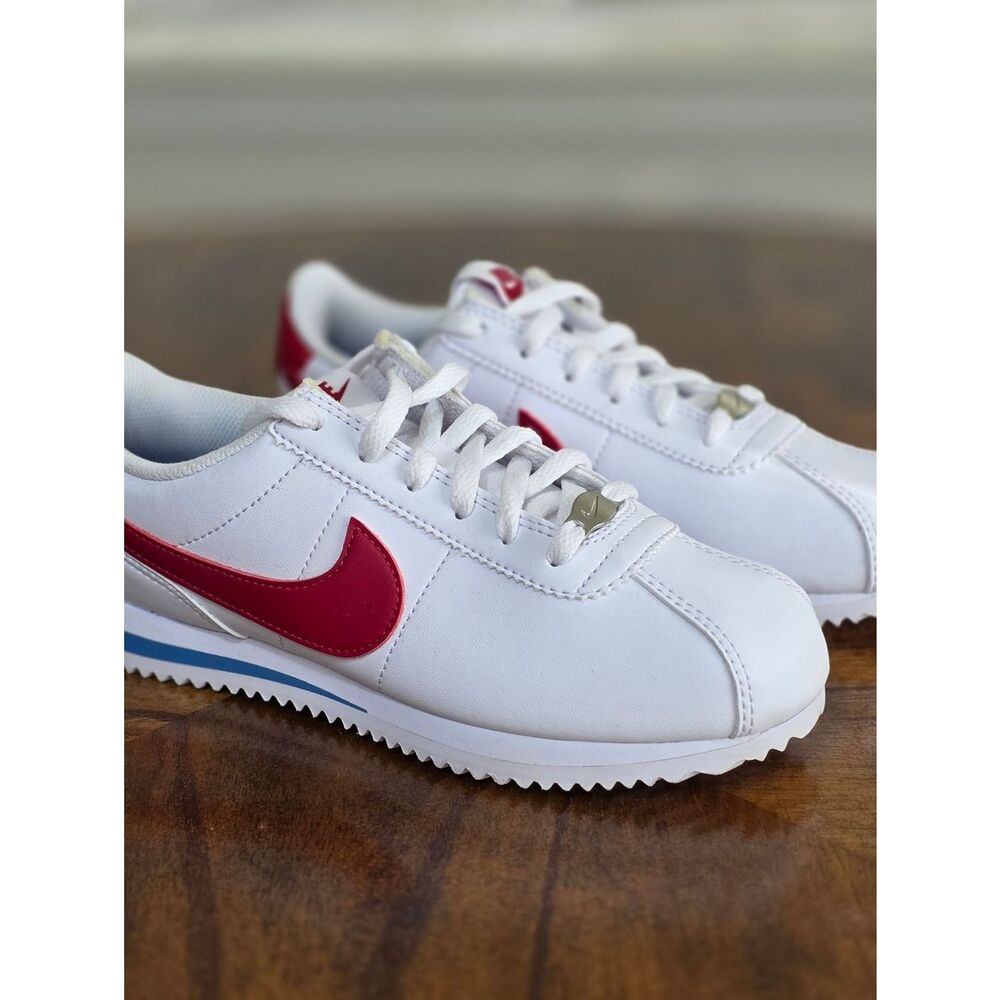 Nike Cortez Leather Forrest Gump Kids Shoes White Red Blue Size 2.5Y Brand New - Picture 4 of 16